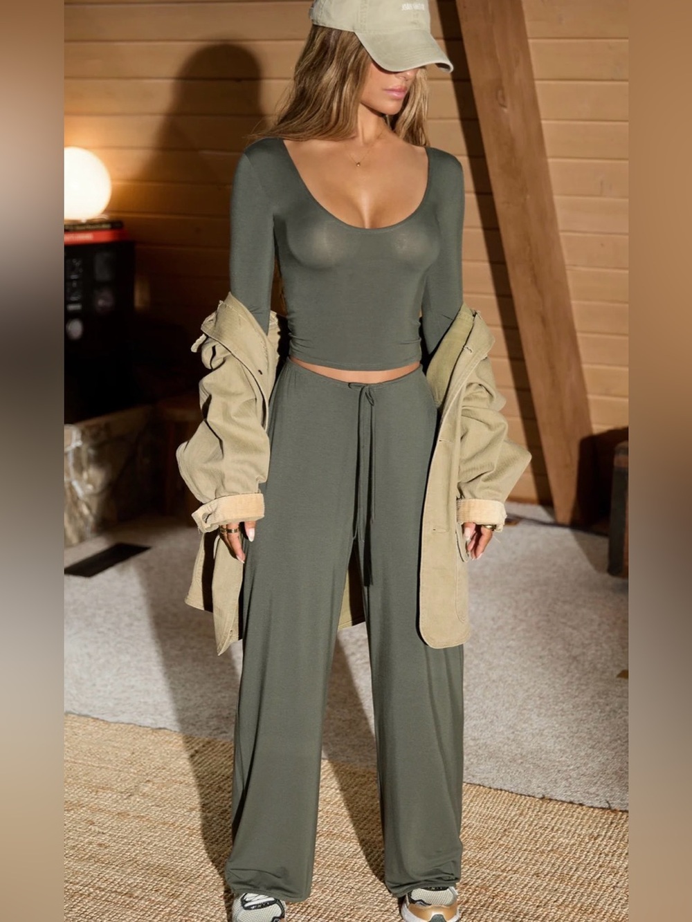 Joah Brown scoop neck and essential wide leg pant set SPRUCE